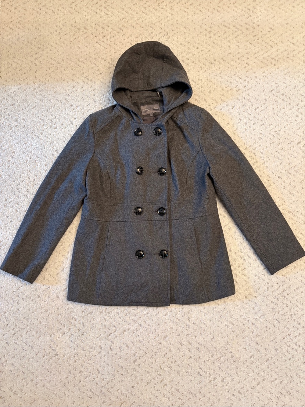 Marvin Richards G-lll Womens XL Hooded Double Breasted Wool Blend Peacoat Grey